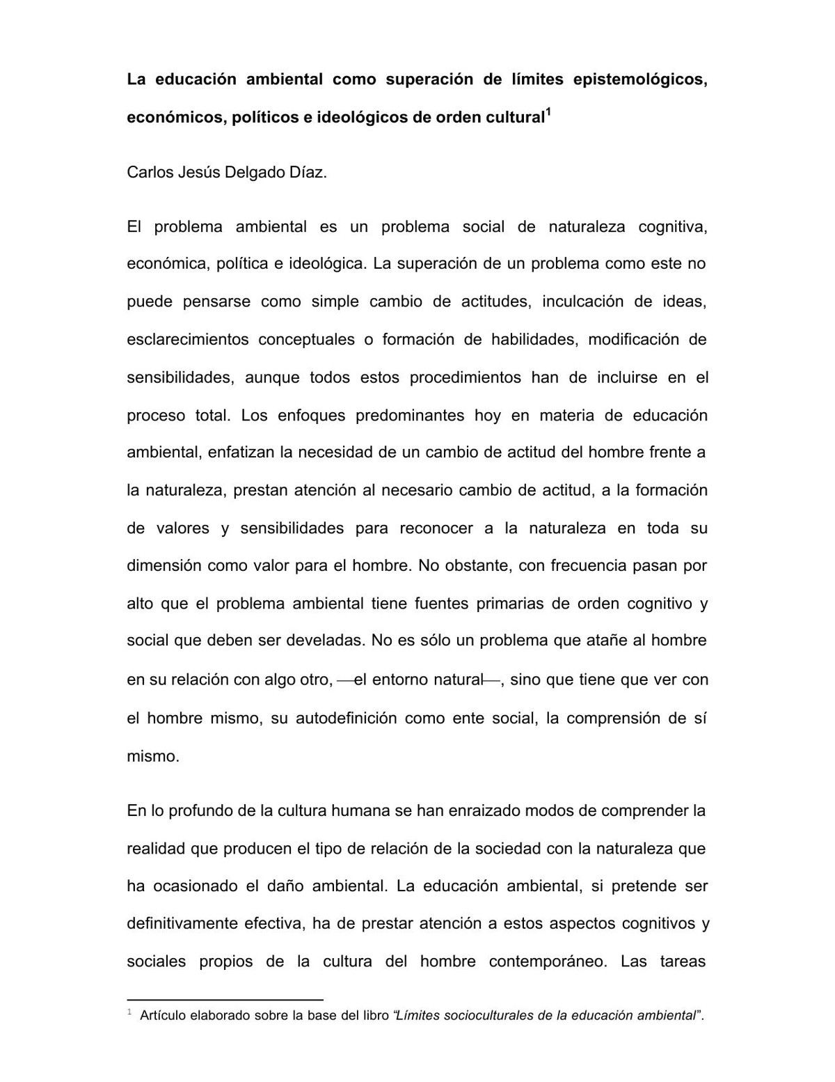 La educación ambiental como superación de límites